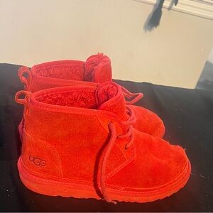 UGG Kids Bright Red Suede Lace-Up Ankle Boots